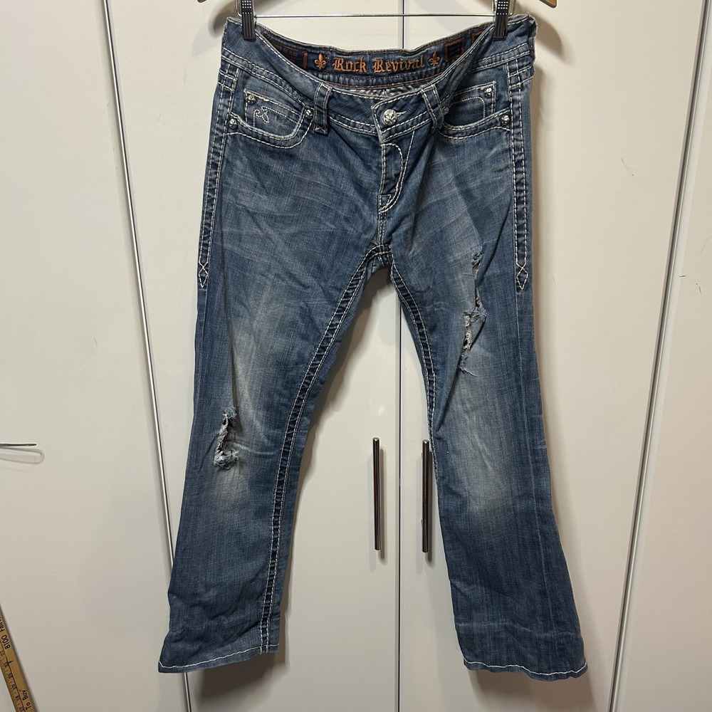 Rock Revival Jamie Bootcut Jeans Distressed Medium Wash Size 27 RJ8626B88L